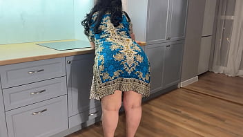 While her husband was not at home, the stepmom allowed him to fuck her in the ass and cum in her mouth